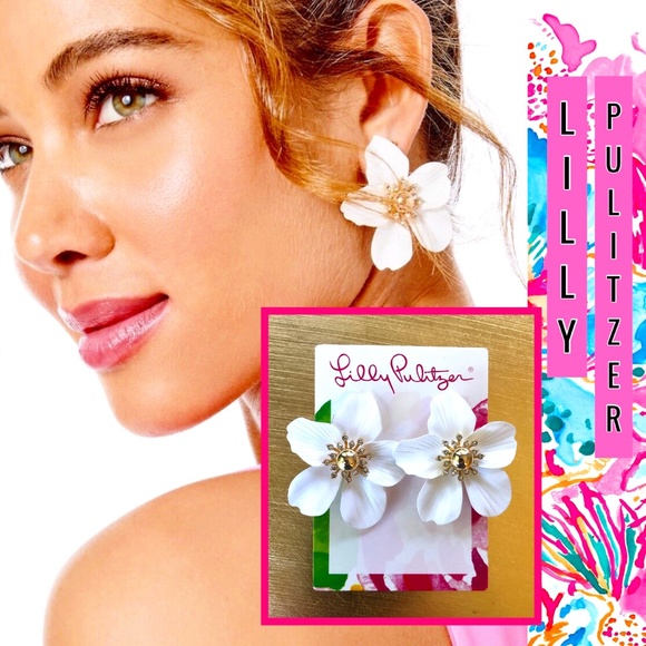 LILLY PULITZER  EARRINGS ORCHID FLOWER🩷 Resort White/gold/Crystal⭐️Hot Style! - Picture 1 of 10